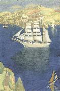 Joseph E.Southall The White Barque at Fowey painting
